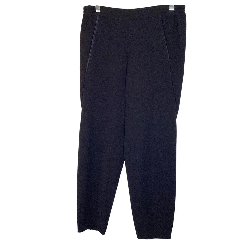 Vince Womens Black Crepe Satin Trim Trousers Tapered Pants Size M Luxury EUC